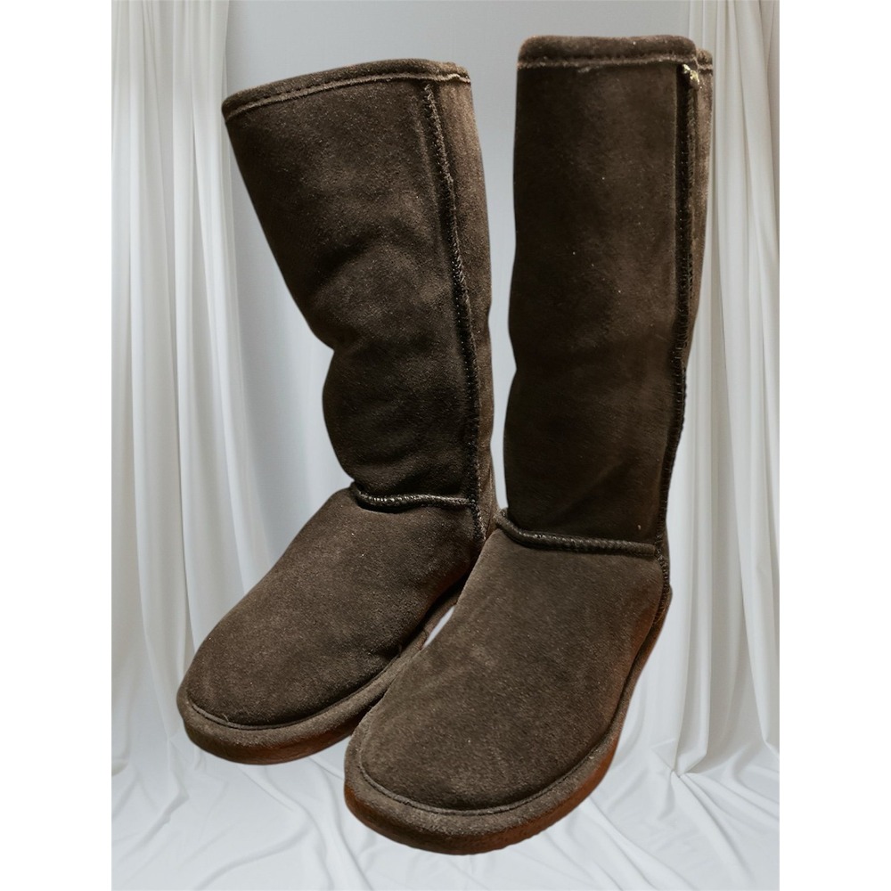 BEARPAW Elle Tall Suede Winter Pull-On Boots Sz 8 M Chocolate/Chocolate